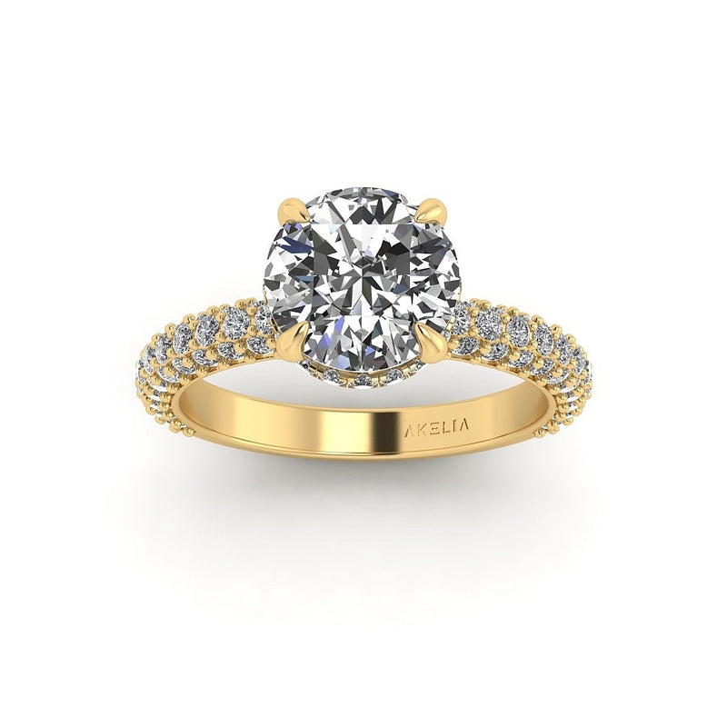 Celeste Round Hidden Halo Three Row Micro pavé Engagement Ring