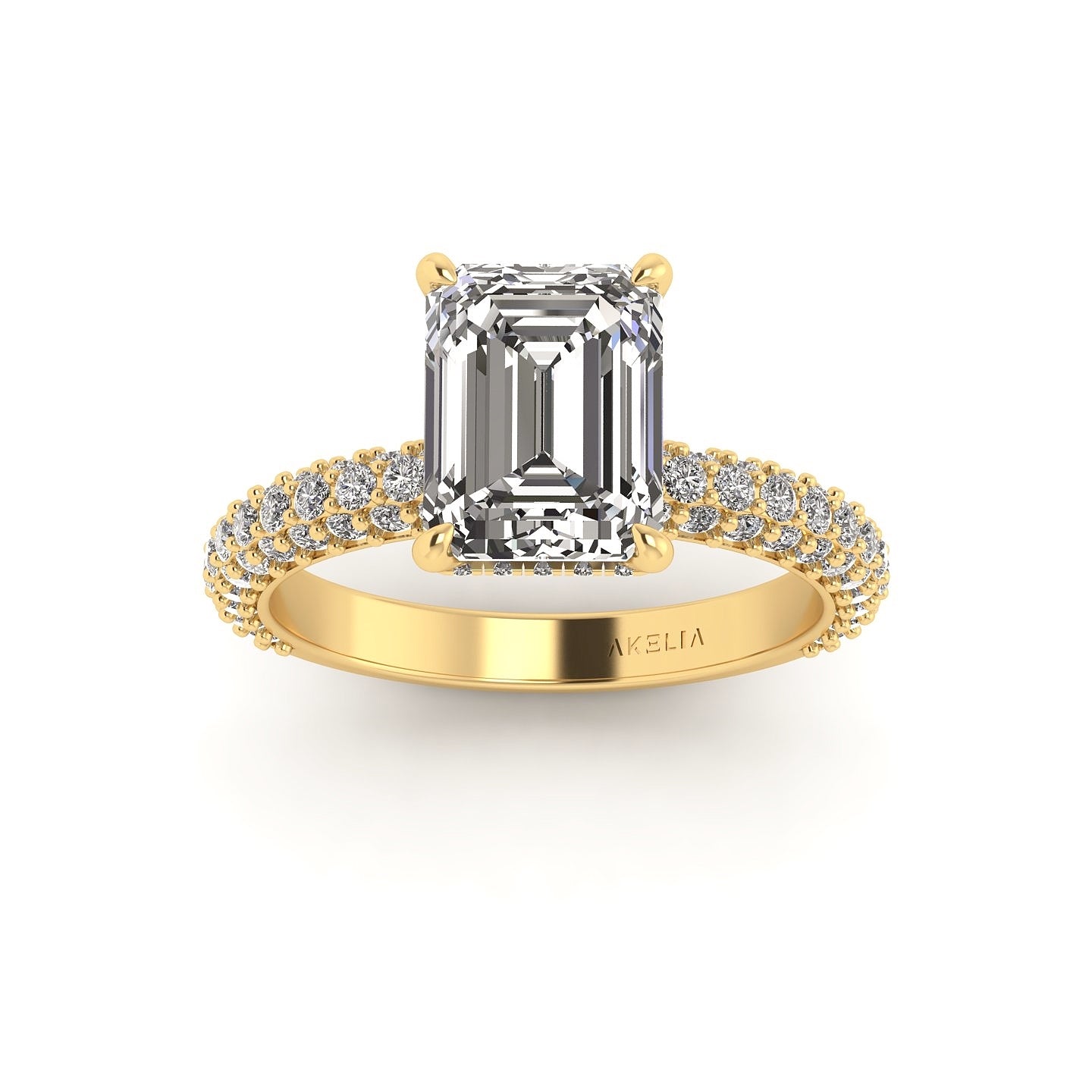 Celeste Emerald Hidden halo Three Row Micro Pavé Engagement Ring