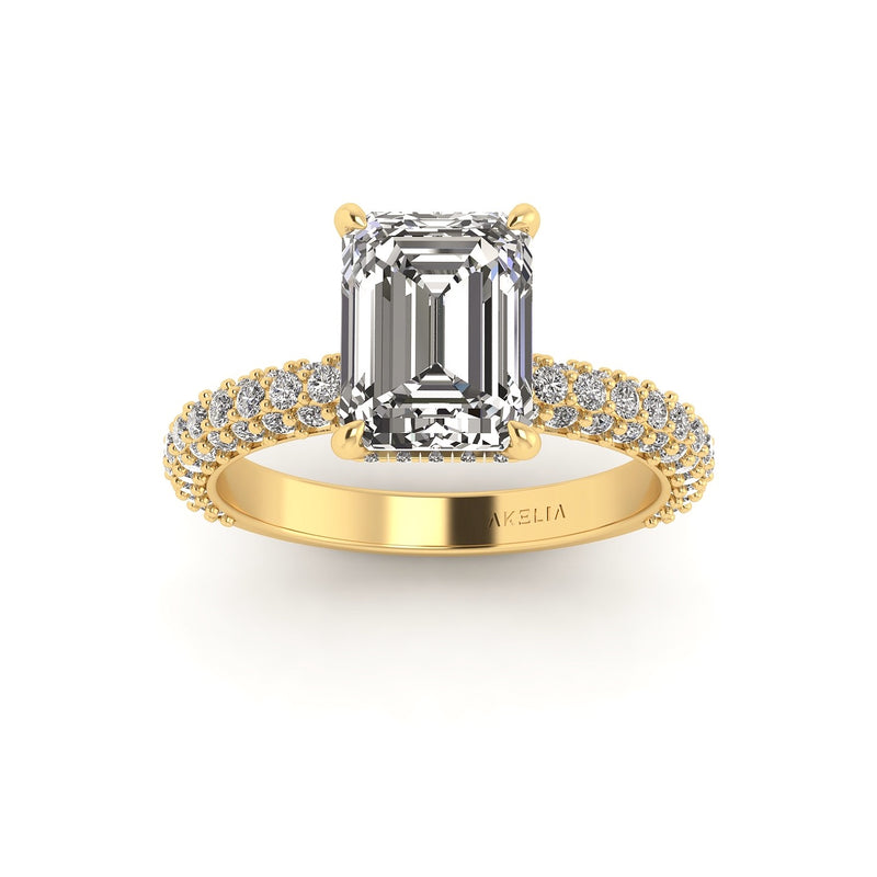 Celeste Emerald Hidden halo Three Row Micro Pavé Engagement Ring