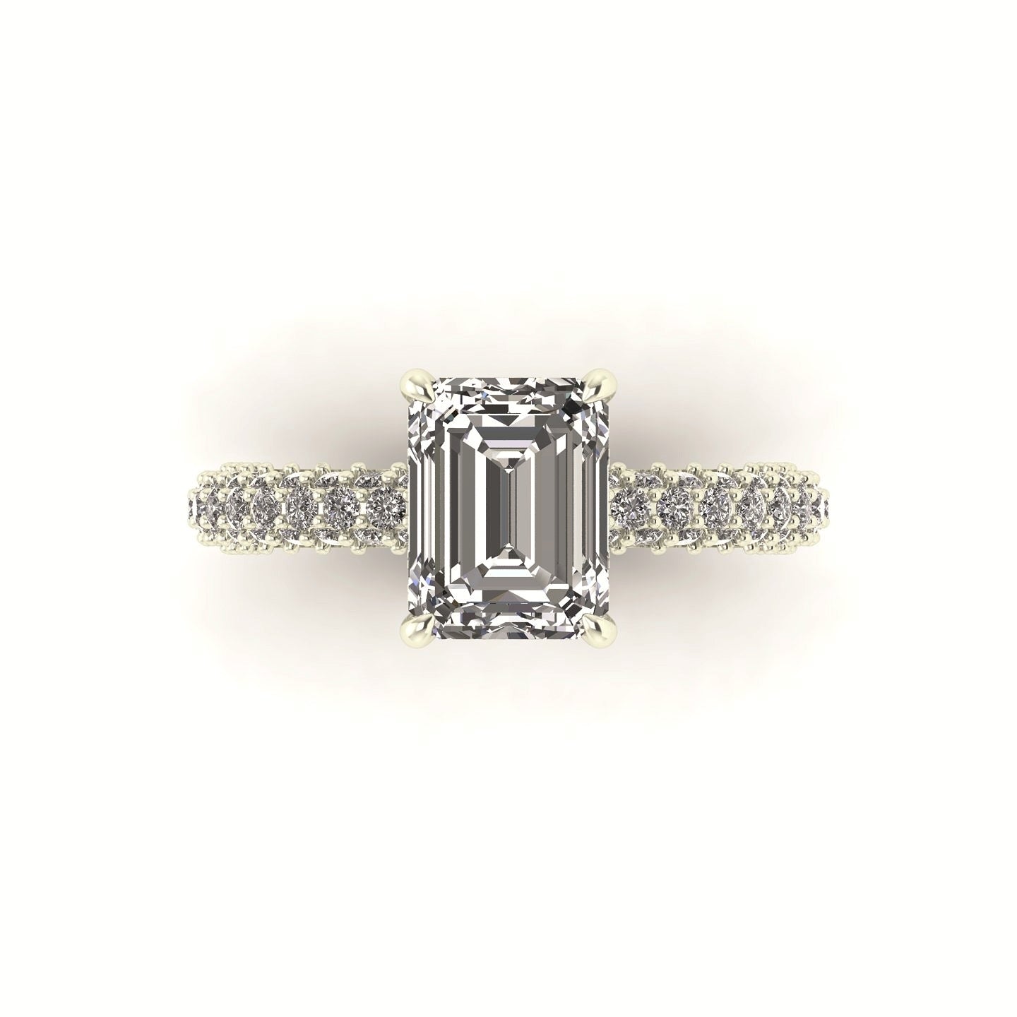 Celeste Emerald Hidden halo Three Row Micro Pavé Engagement Ring