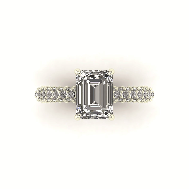 Celeste Emerald Hidden halo Three Row Micro Pavé Engagement Ring