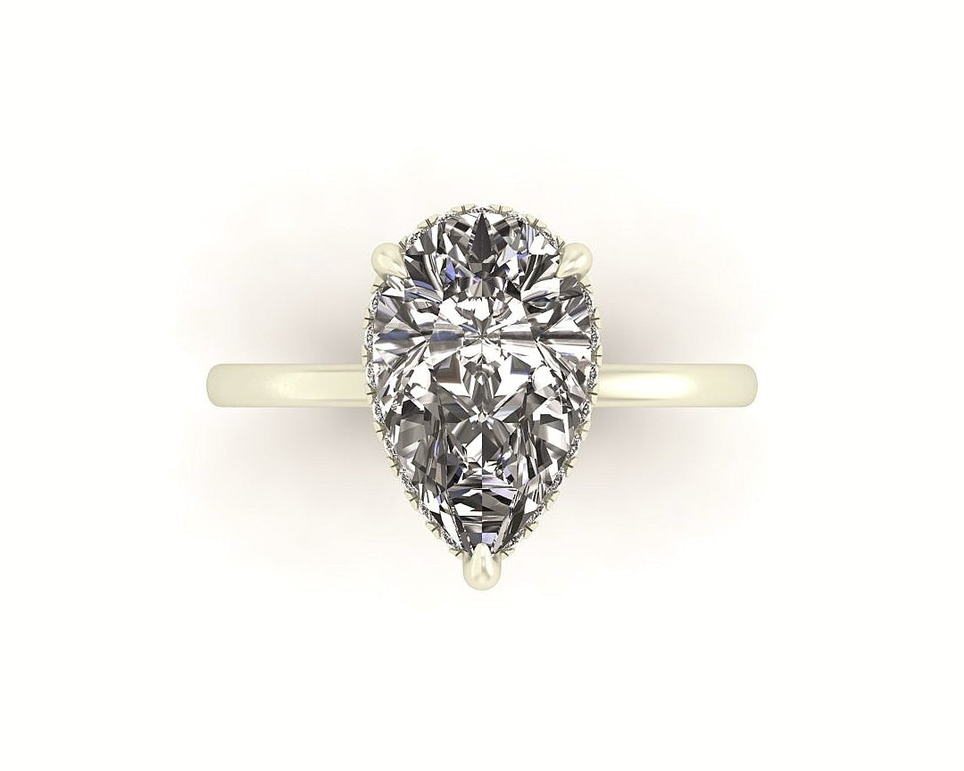 Clasped Pear Halo Pavé Engagement Ring