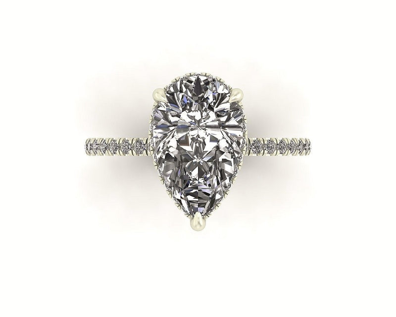 Clasped Pear Halo Pavé Engagement With Diamond Shank