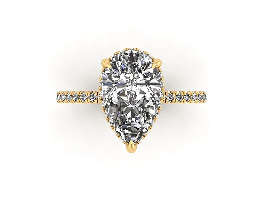 Clasped Pear Halo Pavé Engagement With Diamond Shank