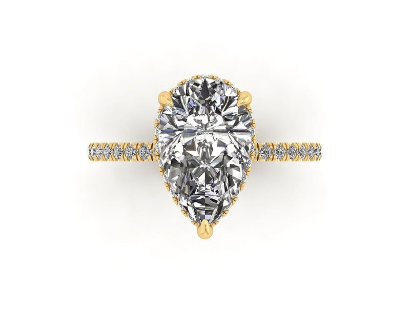 Clasped Pear Halo Pavé Engagement With Diamond Shank