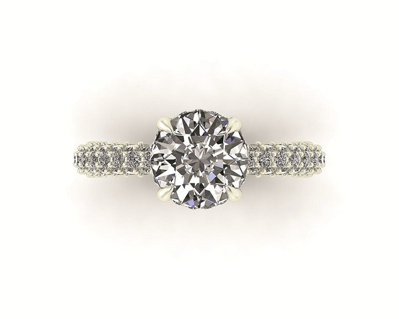 Celeste Round Hidden Halo Three Row Micro pavé Engagement Ring