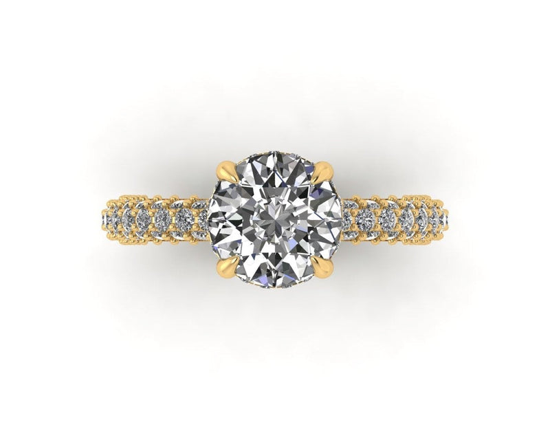 Celeste Round Hidden Halo Three Row Micro pavé Engagement Ring