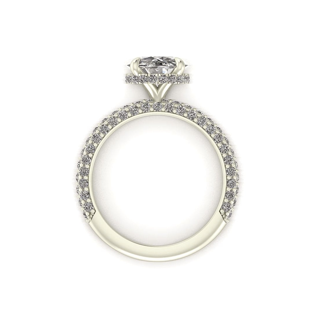 Celeste Round Hidden Halo Three Row Micro pavé Engagement Ring