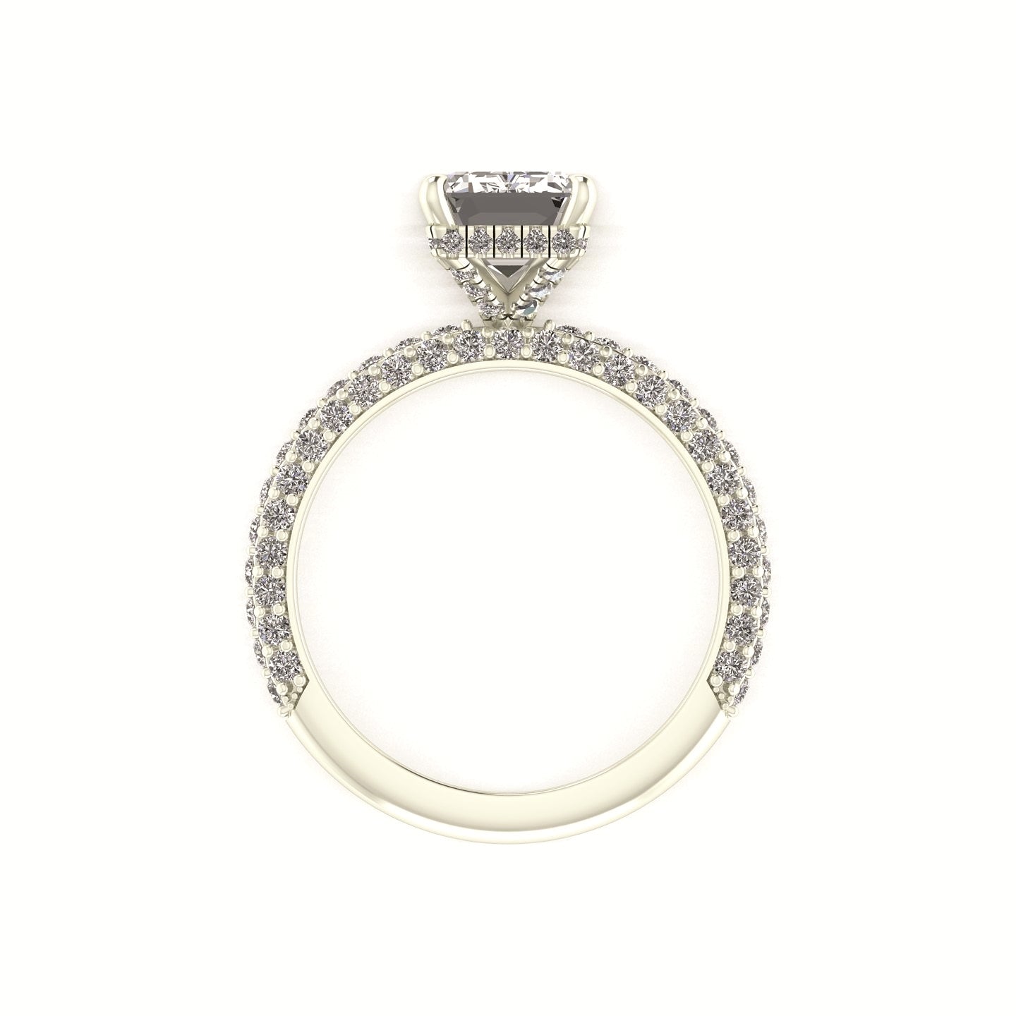 Celeste Emerald Hidden halo Three Row Micro Pavé Engagement Ring