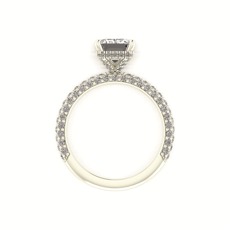 Celeste Emerald Hidden halo Three Row Micro Pavé Engagement Ring