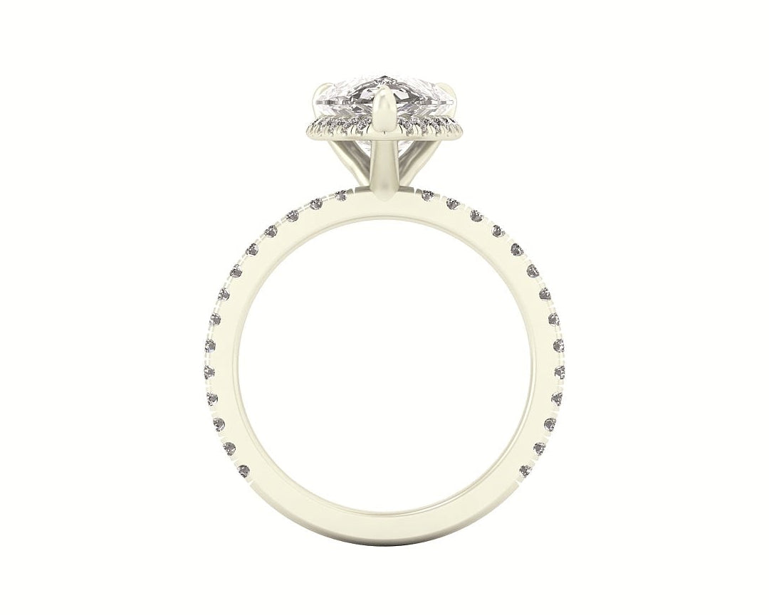 Clasped Pear Halo Pavé Engagement With Diamond Shank