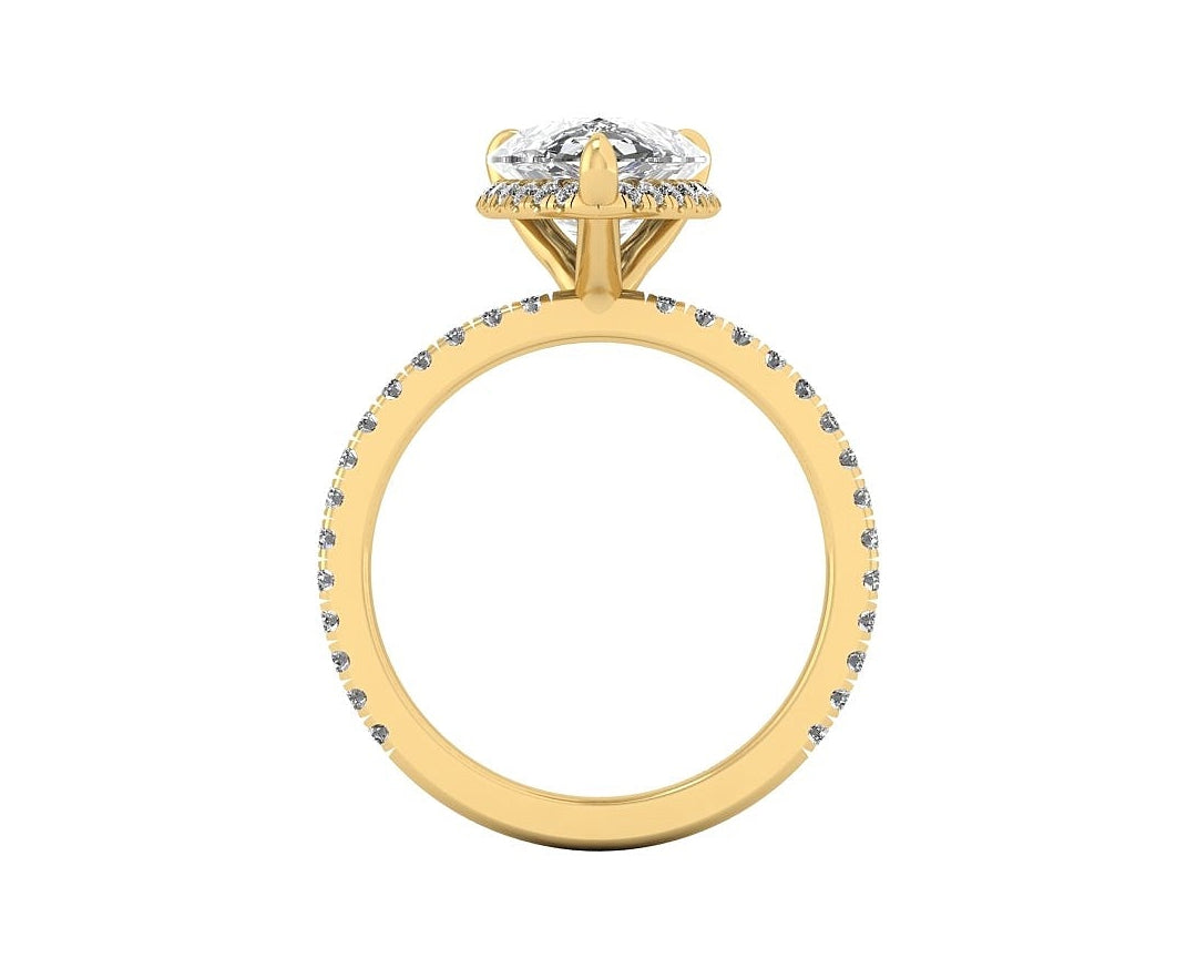 Clasped Pear Halo Pavé Engagement With Diamond Shank