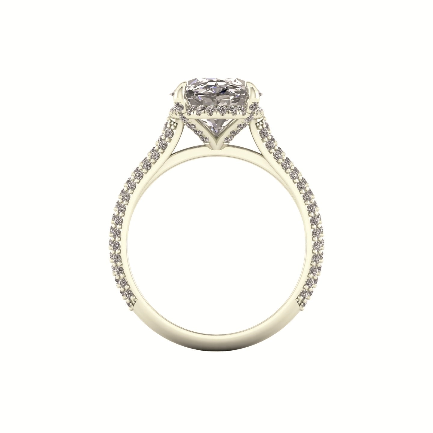 Clasped Cathedral Three Row Halo Engagement Ring