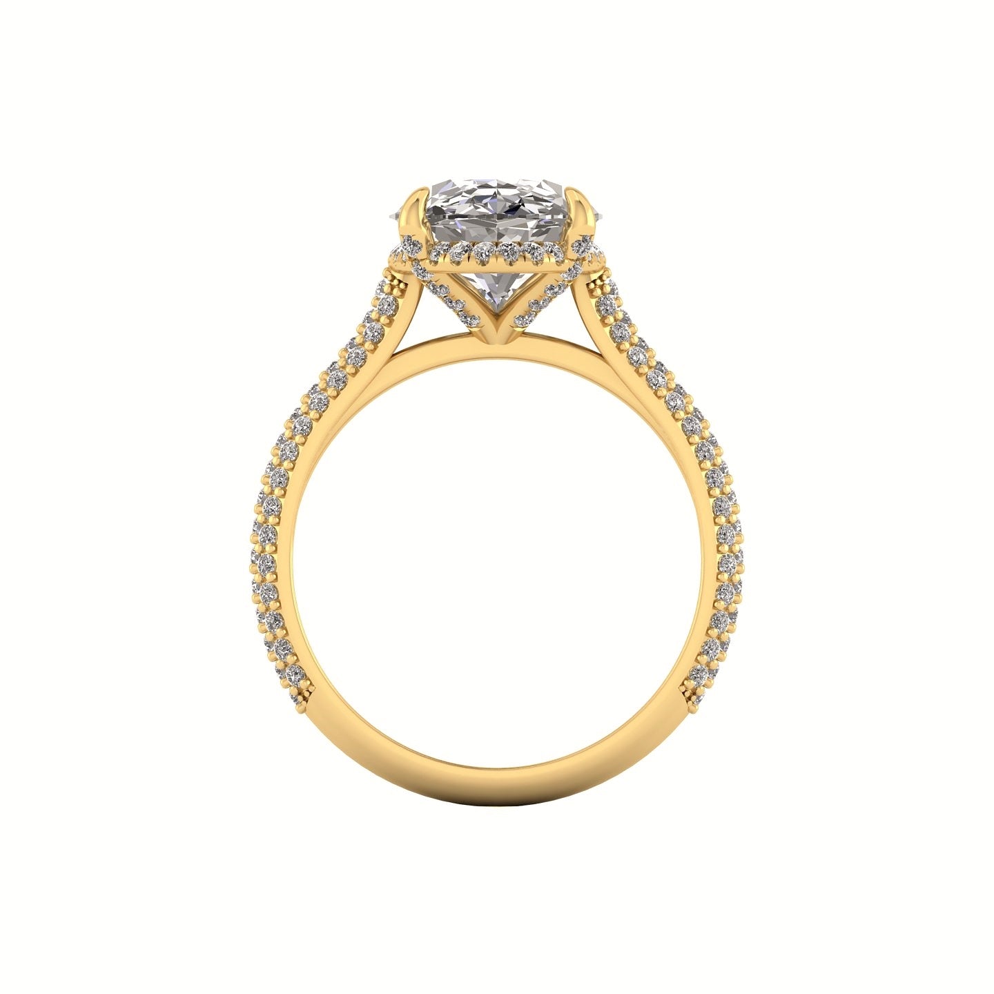 Clasped Cathedral Three Row Halo Engagement Ring