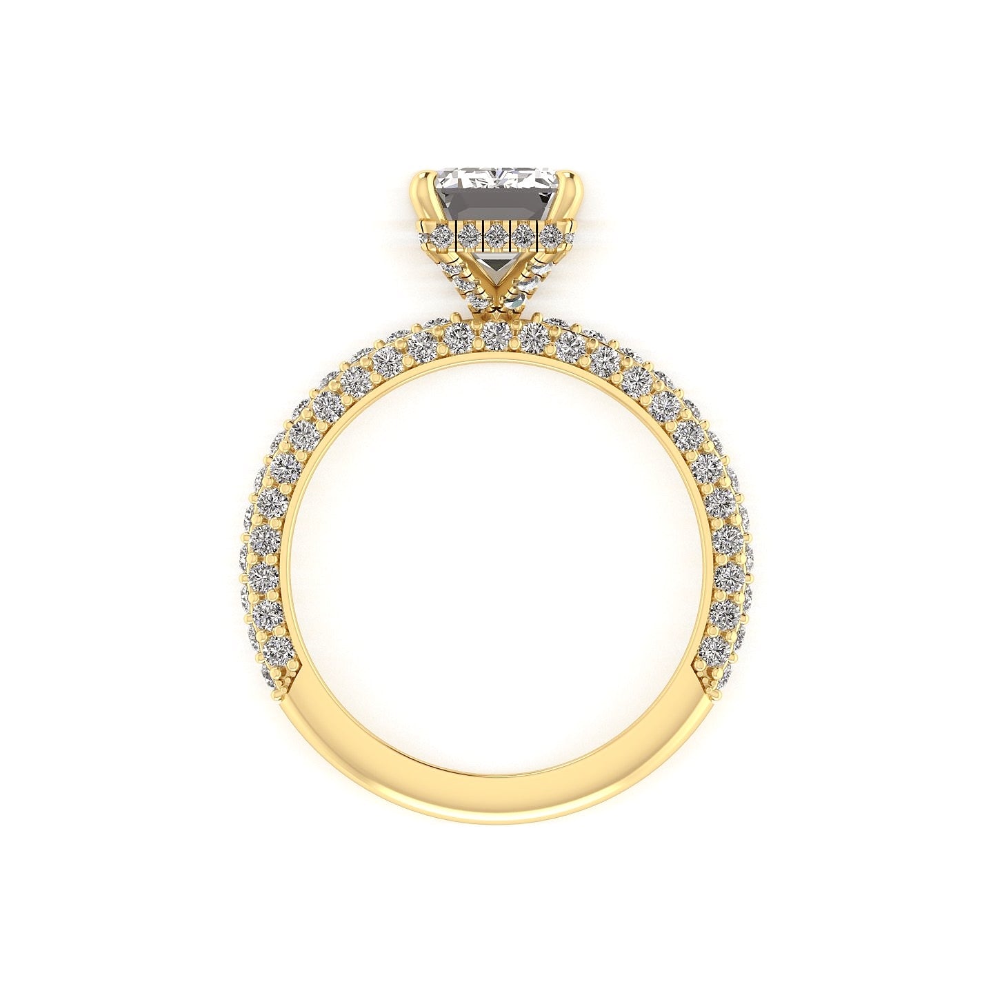 Celeste Emerald Hidden halo Three Row Micro Pavé Engagement Ring