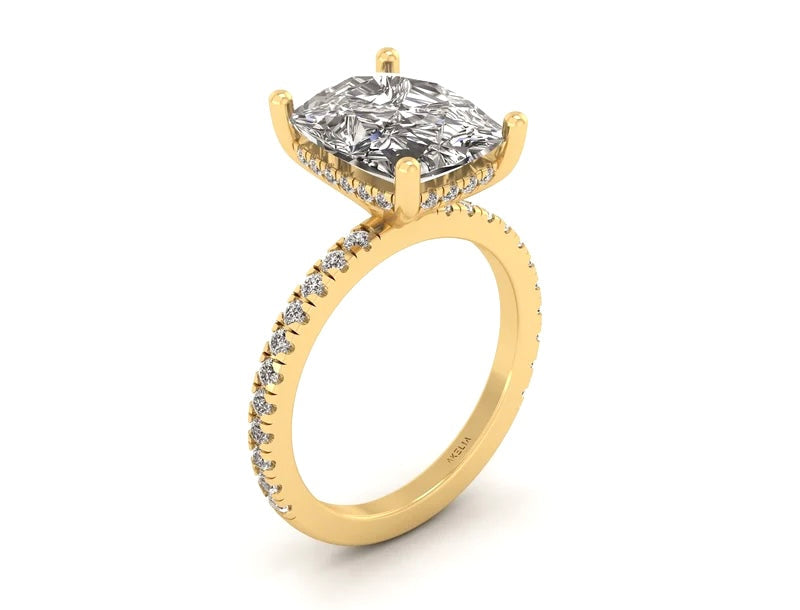 Classic Elongated Cushion Hidden Halo With Diamond shank