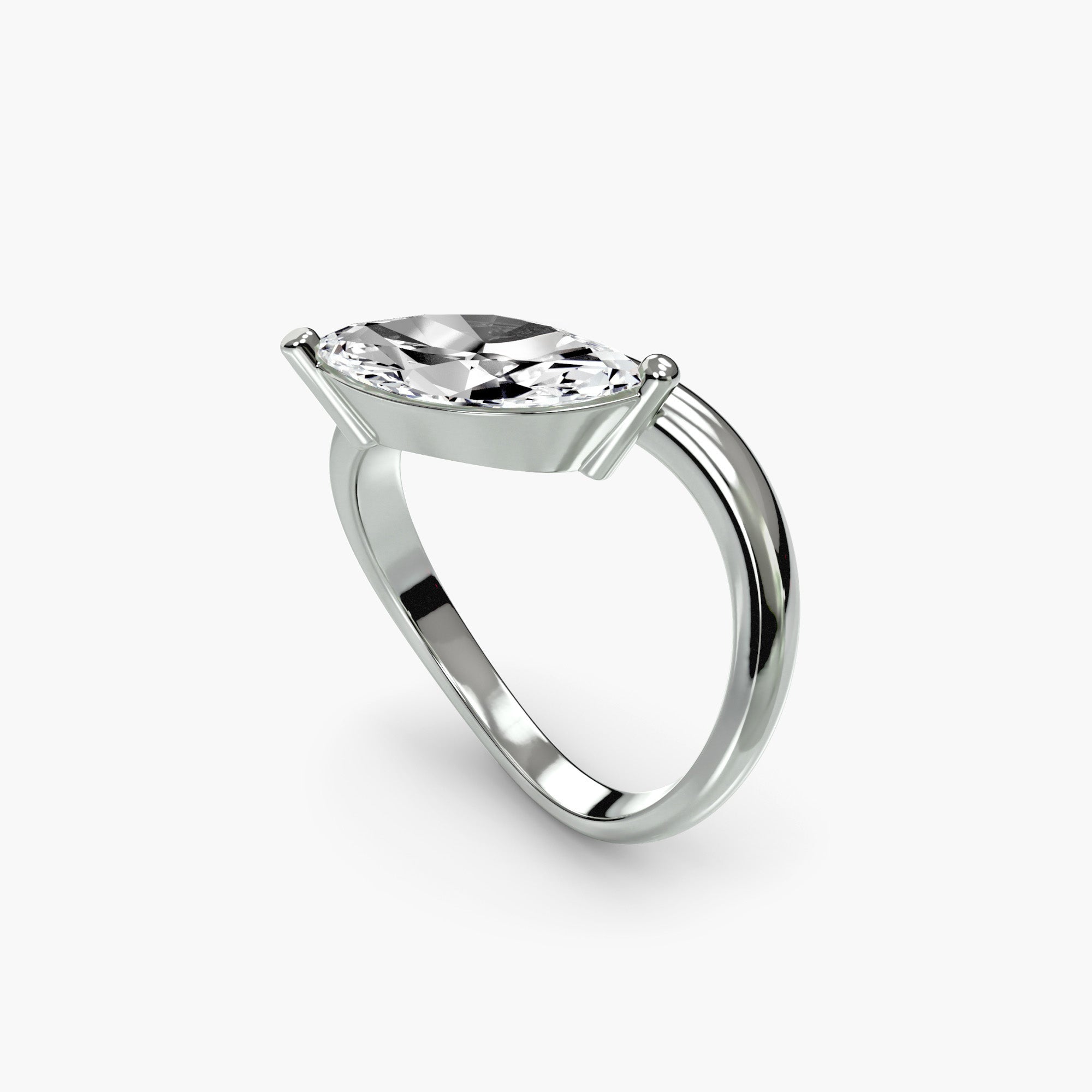 white golf ring with a clear gemstone on a white background