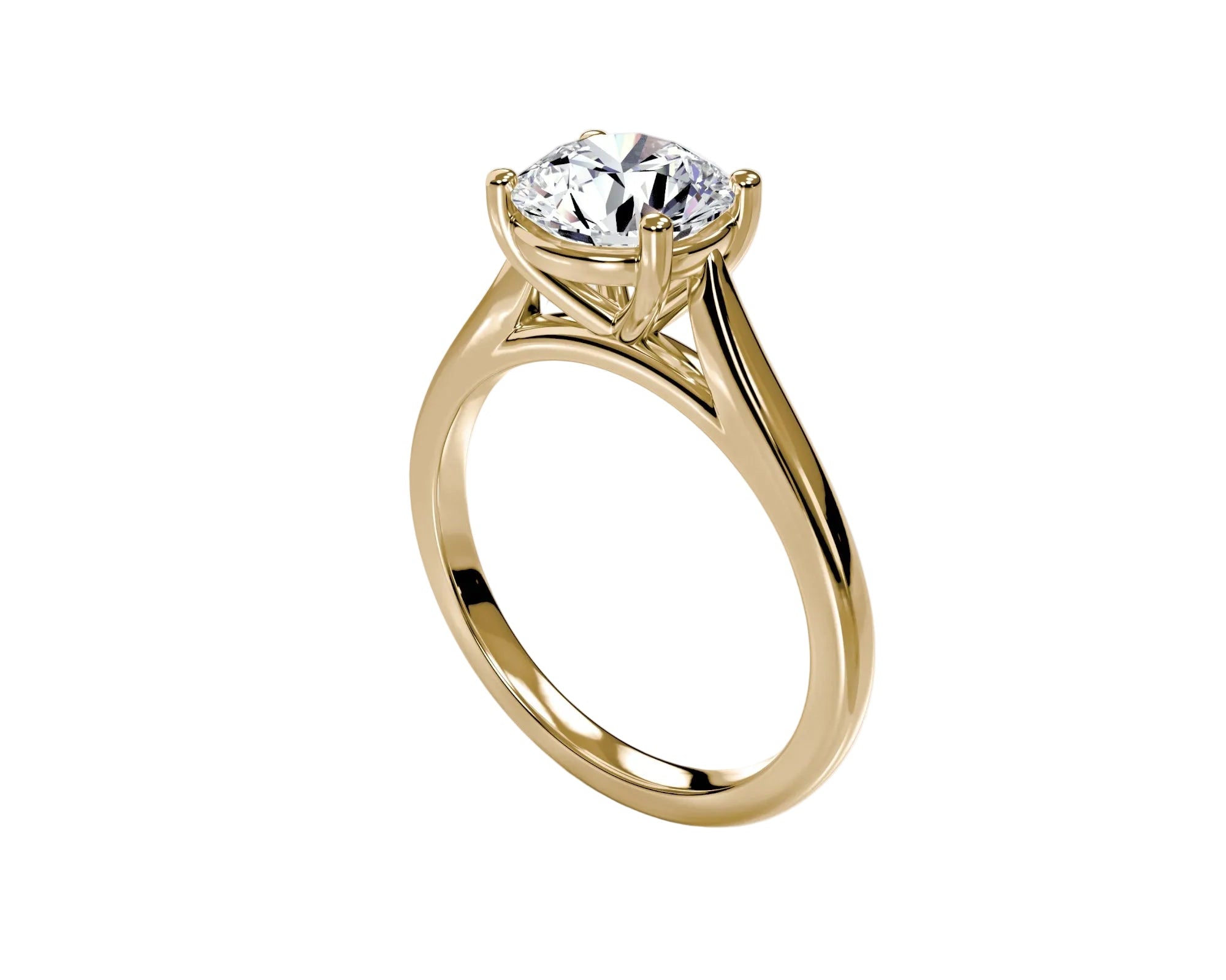 Gold ring with a diamond on a white background