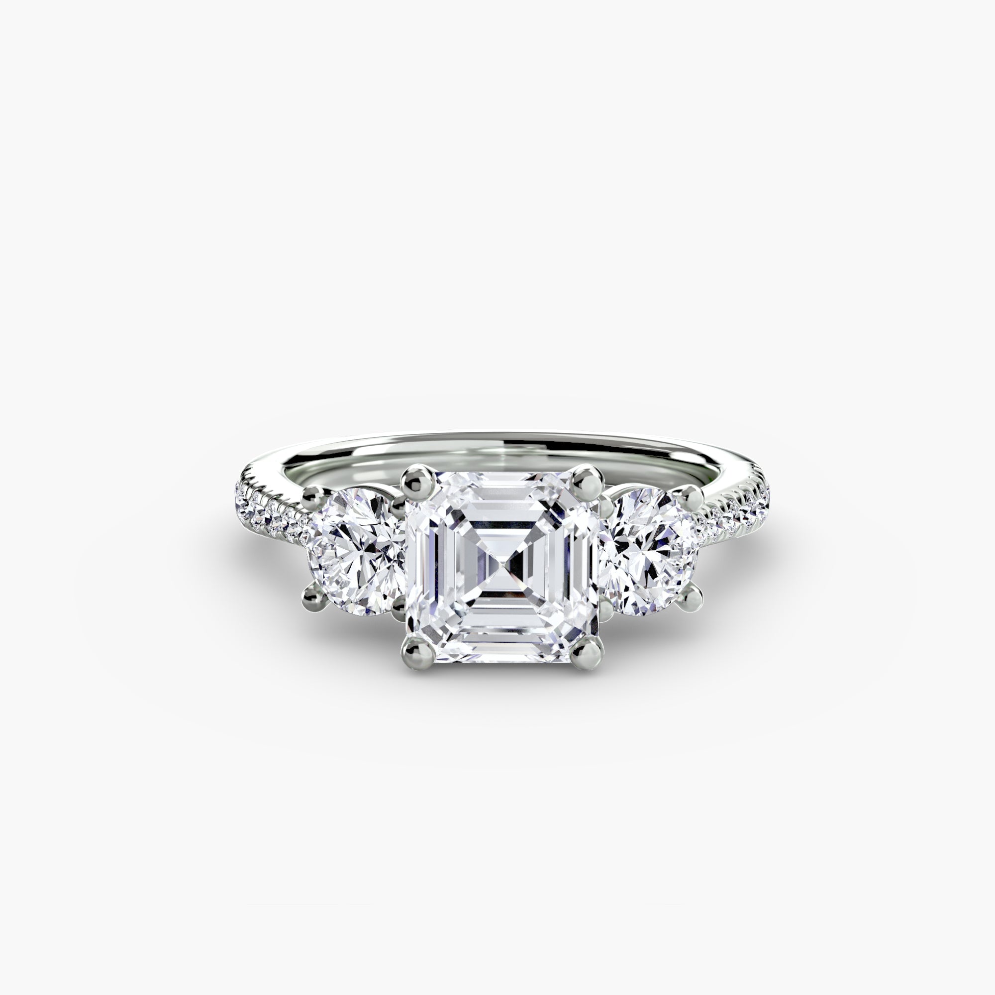 Three Stone Pavé Tapered Shank Ring