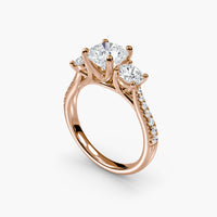 Cushion Three Stone Pavé Tapered Shank Ring