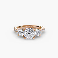 Cushion Three Stone Pavé Tapered Shank Ring