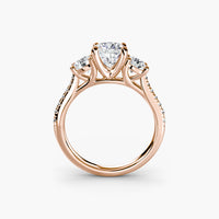 Cushion Three Stone Pavé Tapered Shank Ring