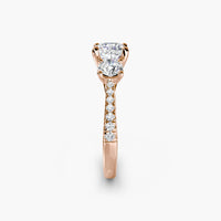 Cushion Three Stone Pavé Tapered Shank Ring