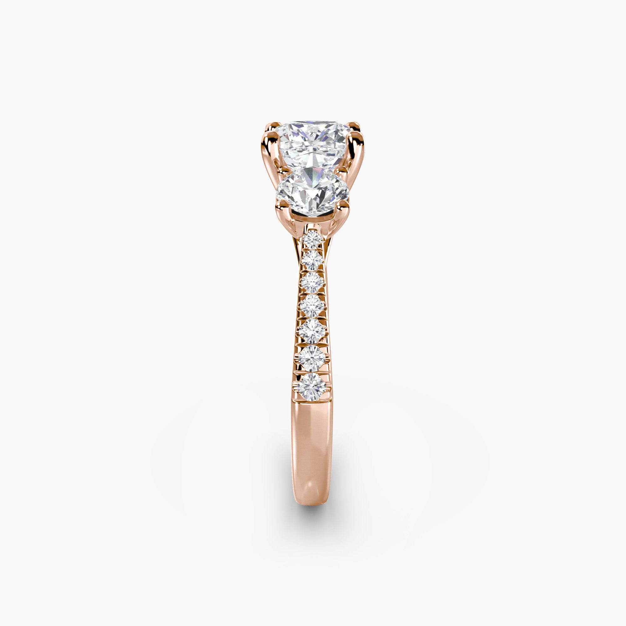 Cushion Three Stone Pavé Tapered Shank Ring
