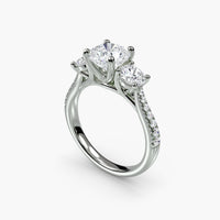 Cushion Three Stone Pavé Tapered Shank Ring