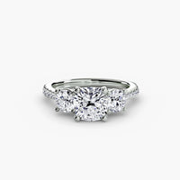 Cushion Three Stone Pavé Tapered Shank Ring