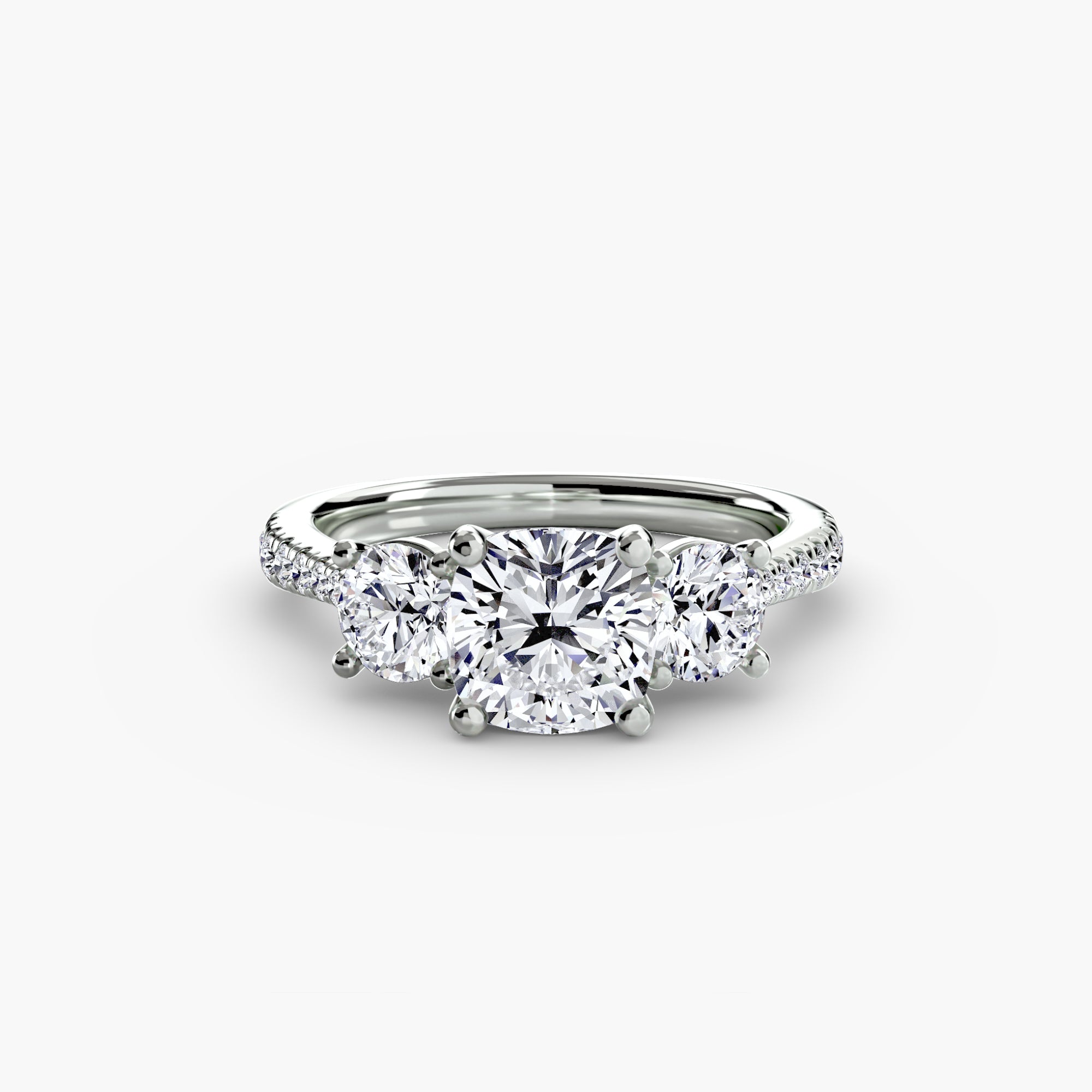Three Stone Pavé Tapered Shank Ring