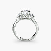 Cushion Three Stone Pavé Tapered Shank Ring