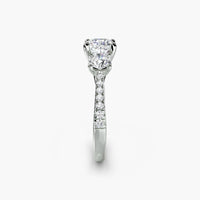 Cushion Three Stone Pavé Tapered Shank Ring