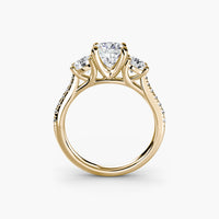 Cushion Three Stone Pavé Tapered Shank Ring
