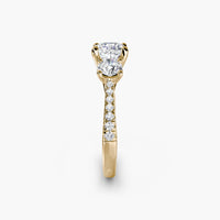 Cushion Three Stone Pavé Tapered Shank Ring