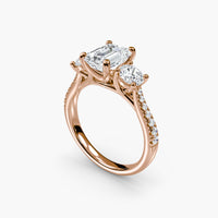 Emerald Three Stone Pavé Tapered Shank Ring