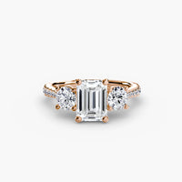 Emerald Three Stone Pavé Tapered Shank Ring