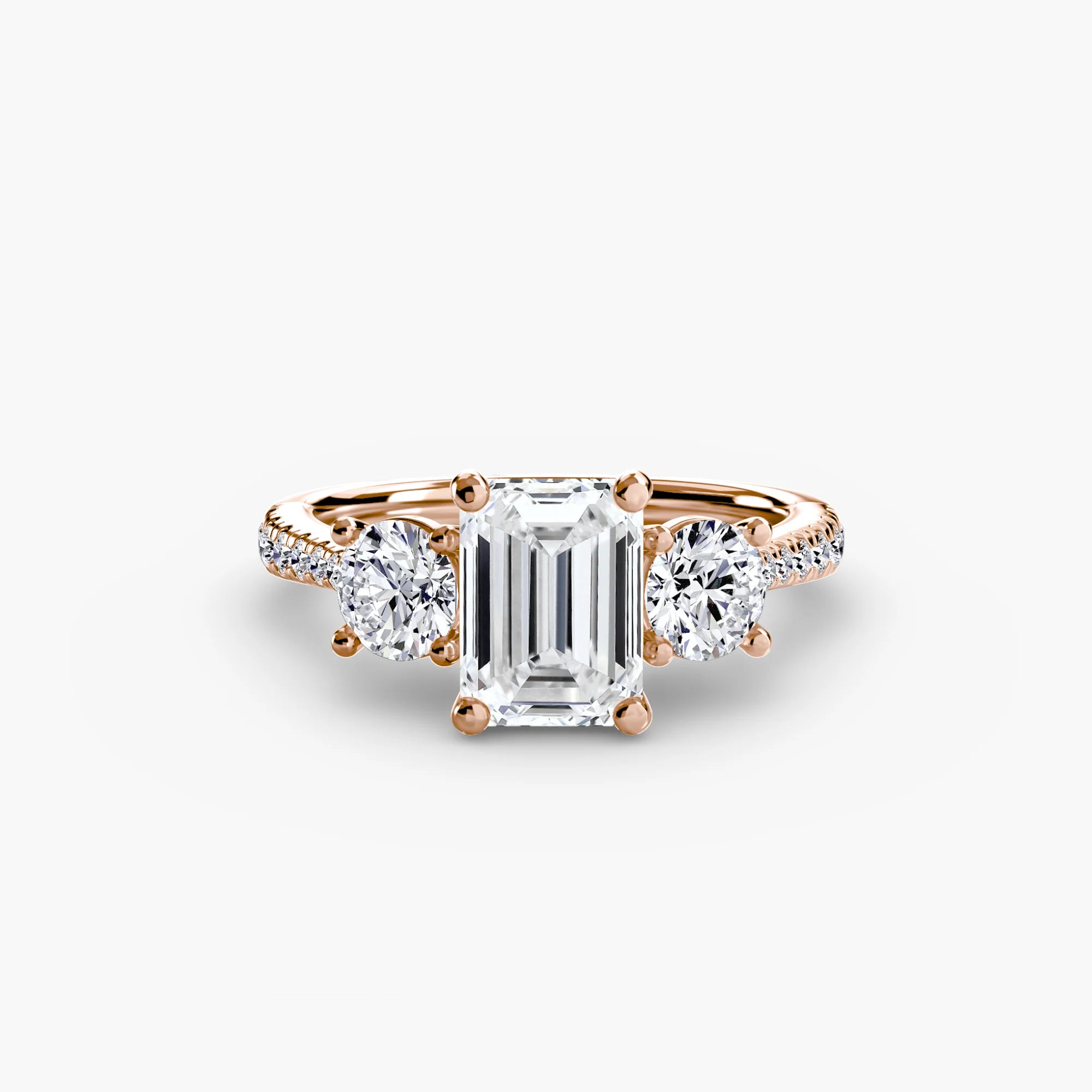 Emerald Three Stone Pavé Tapered Shank Ring