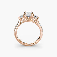 Emerald Three Stone Pavé Tapered Shank Ring