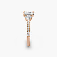 Emerald Three Stone Pavé Tapered Shank Ring