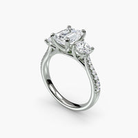 Emerald Three Stone Pavé Tapered Shank Ring