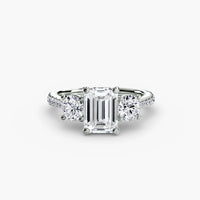 Emerald Three Stone Pavé Tapered Shank Ring