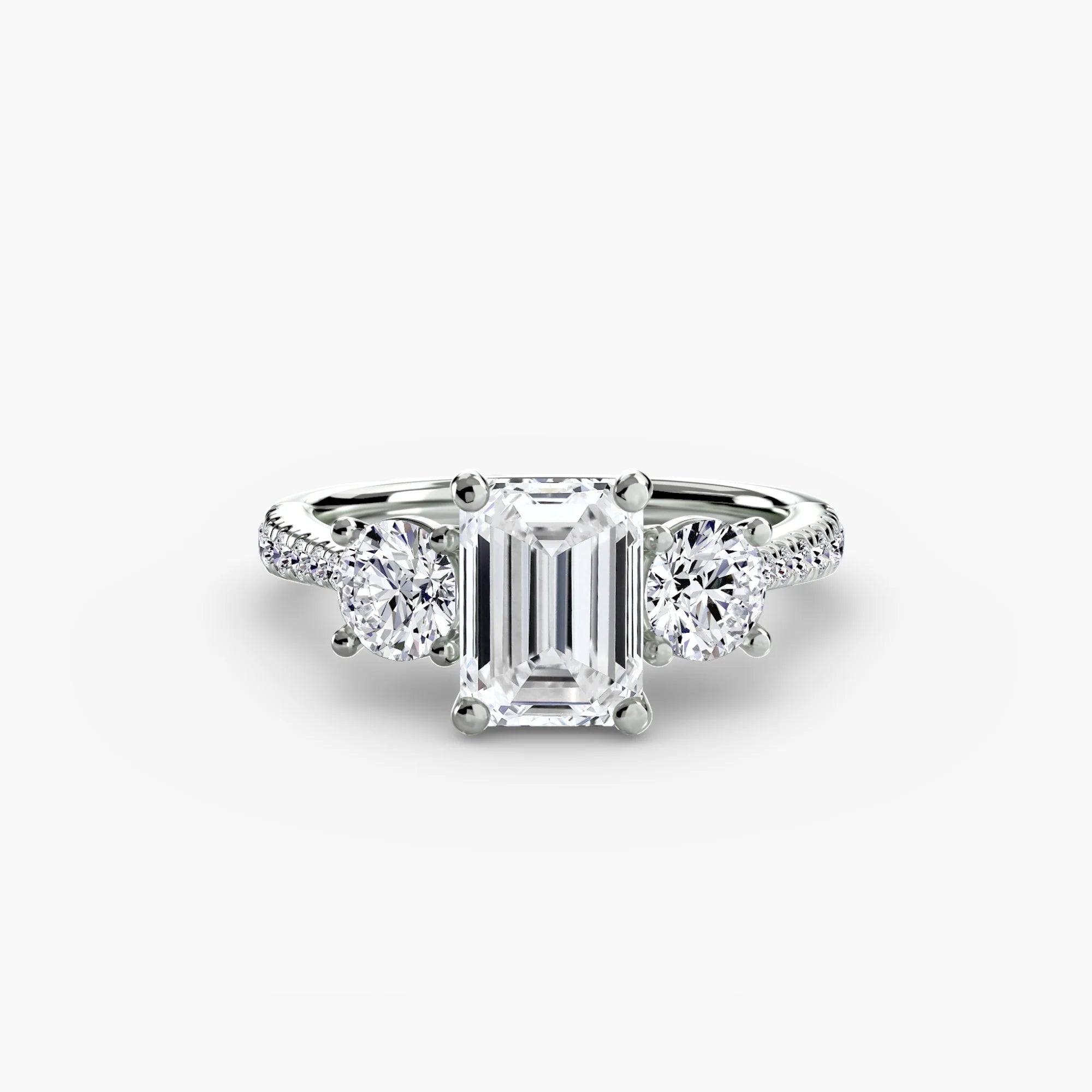 Emerald Three Stone Pavé Tapered Shank Ring