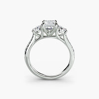 Emerald Three Stone Pavé Tapered Shank Ring