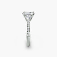 Emerald Three Stone Pavé Tapered Shank Ring