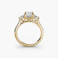 Emerald Three Stone Pavé Tapered Shank Ring