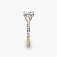 Emerald Three Stone Pavé Tapered Shank Ring