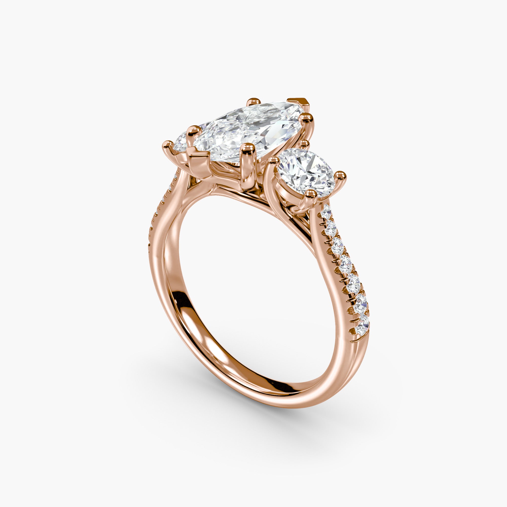 Marquise Three Stone Pavé Tapered Shank Ring