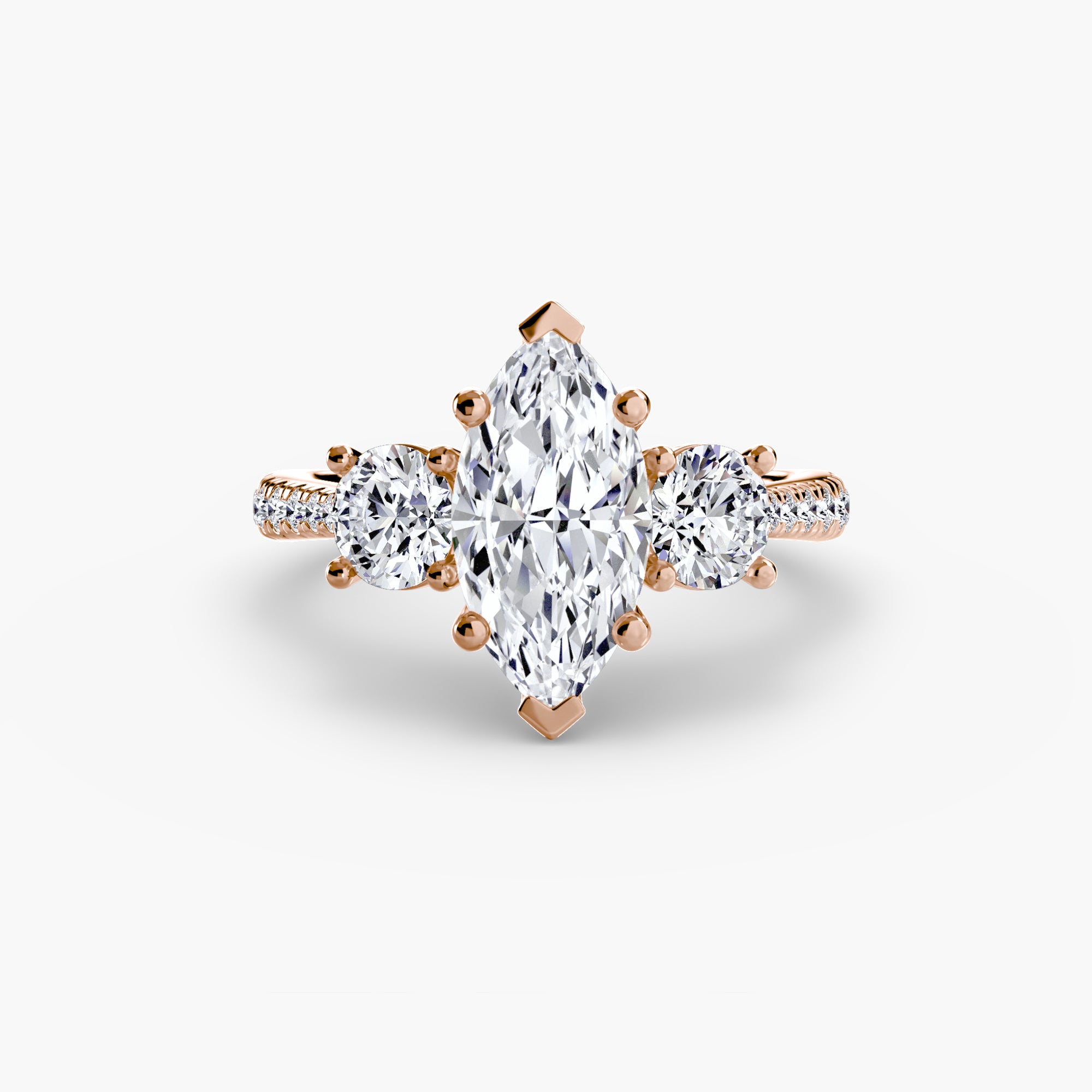 Three Stone Pavé Tapered Shank Ring