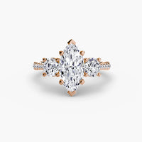 Marquise Three Stone Pavé Tapered Shank Ring